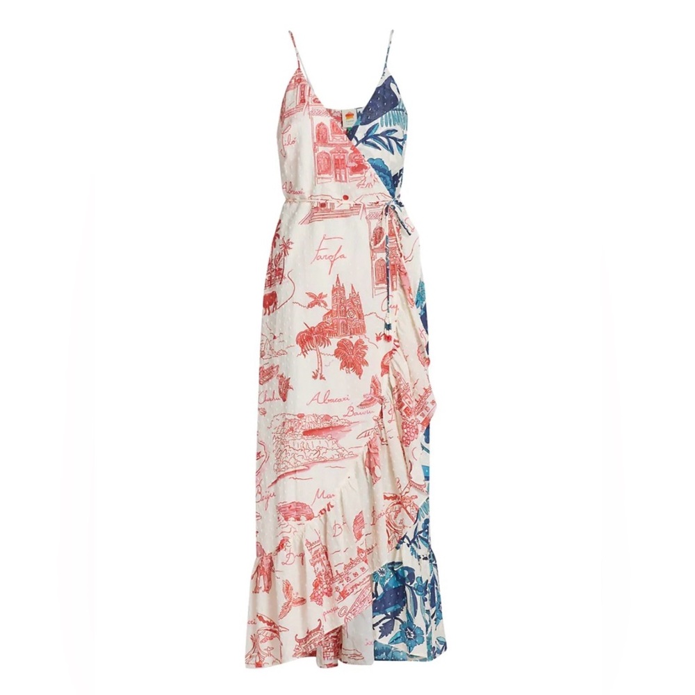 FARM Rio Coral & Blue Printed Wrap Maxi Dress